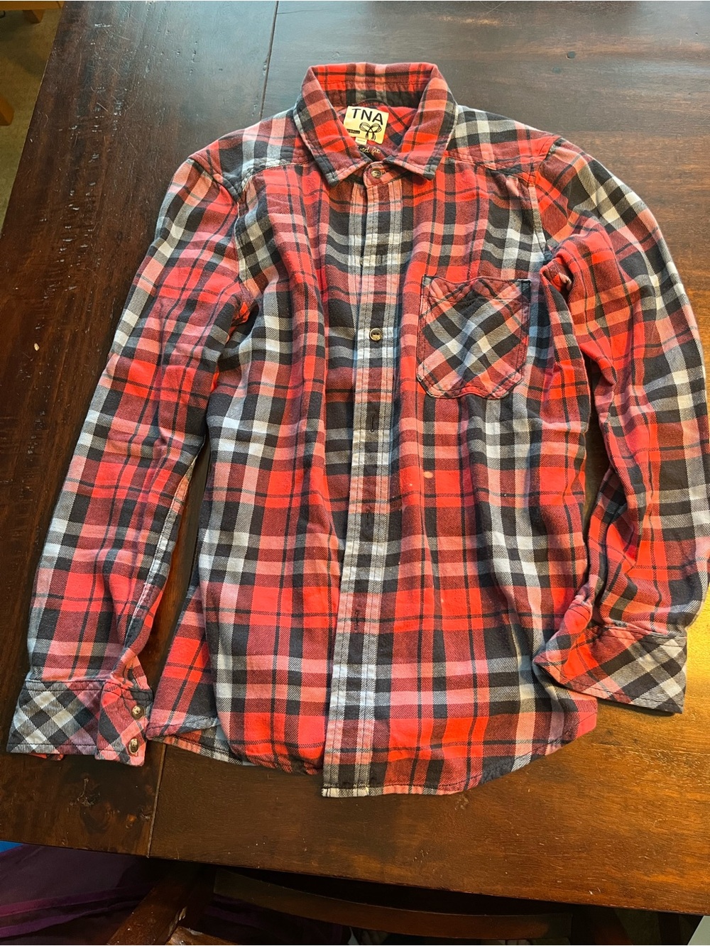 TNA Red and Black Plaid Button-Down Shirt